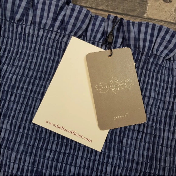 Belize Anthropologie Crop Top UK 16 US 12 Blue Gingham Checked Smocking BNWT - Picture 6 of 13